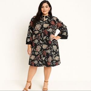 Chris McLaughlin Women's Plus Black Coral Floral Chic Stylist Aline Dress 22W